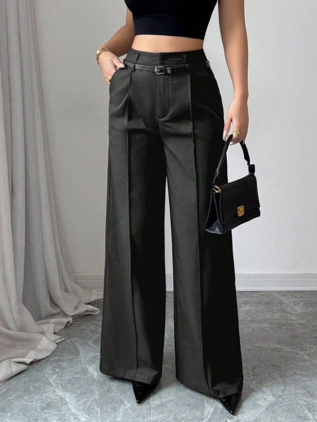 Women's Casual & Sophisticated High-Waisted Loose-Fit Straight-Leg Trousers(Belt included)
