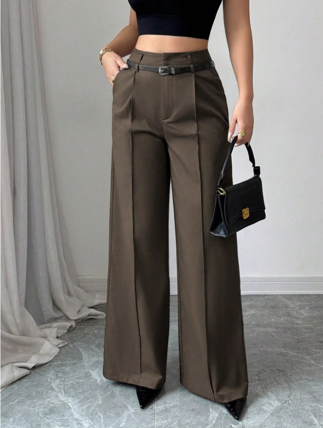 Women's Casual & Sophisticated High-Waisted Loose-Fit Straight-Leg Trousers(Belt included)