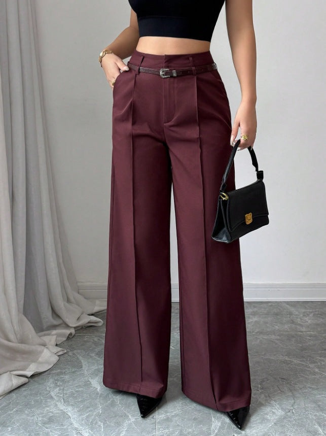 Women's Casual & Sophisticated High-Waisted Loose-Fit Straight-Leg Trousers(Belt included)