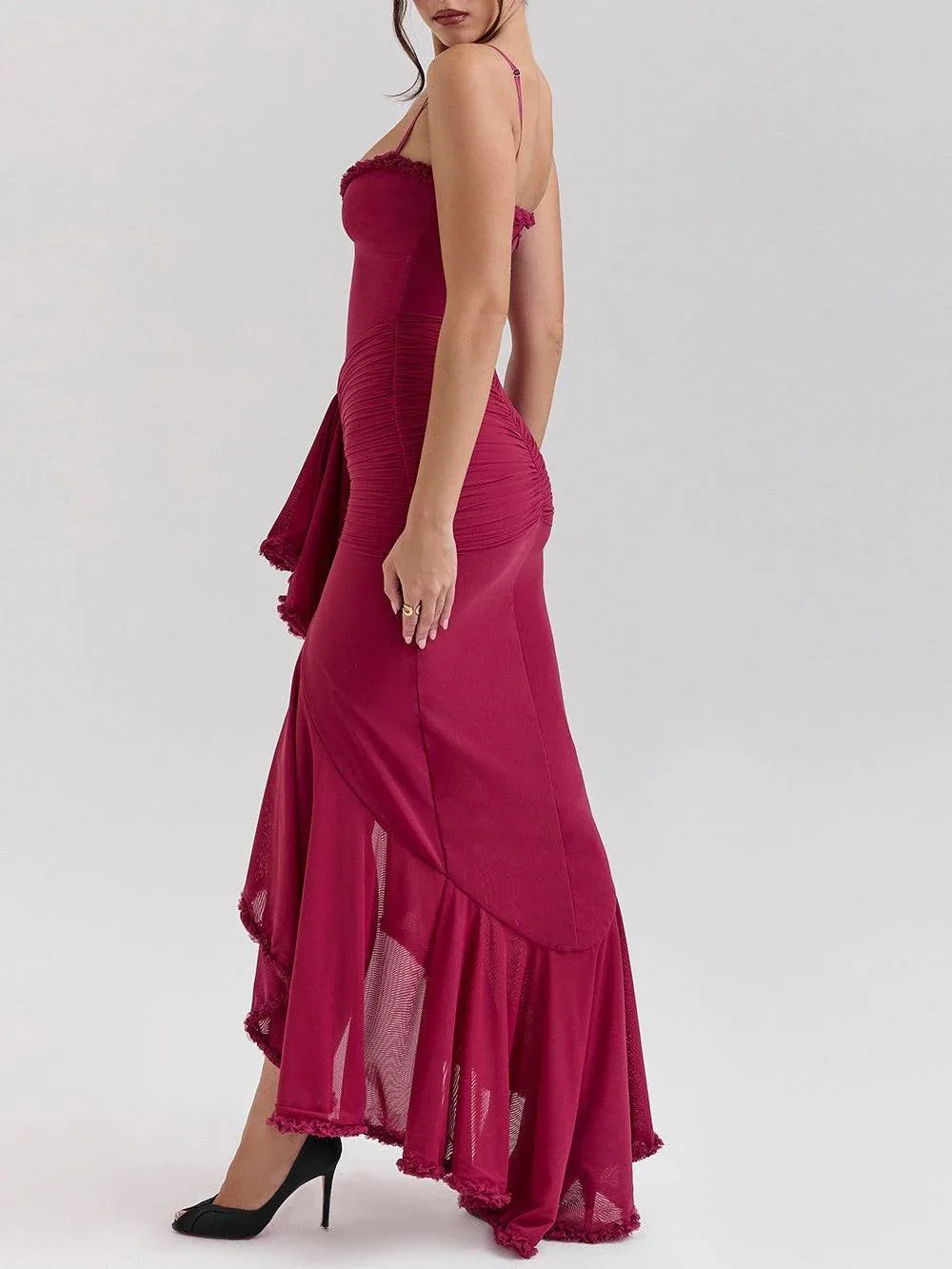 Off-the-shoulder mesh maxi dress