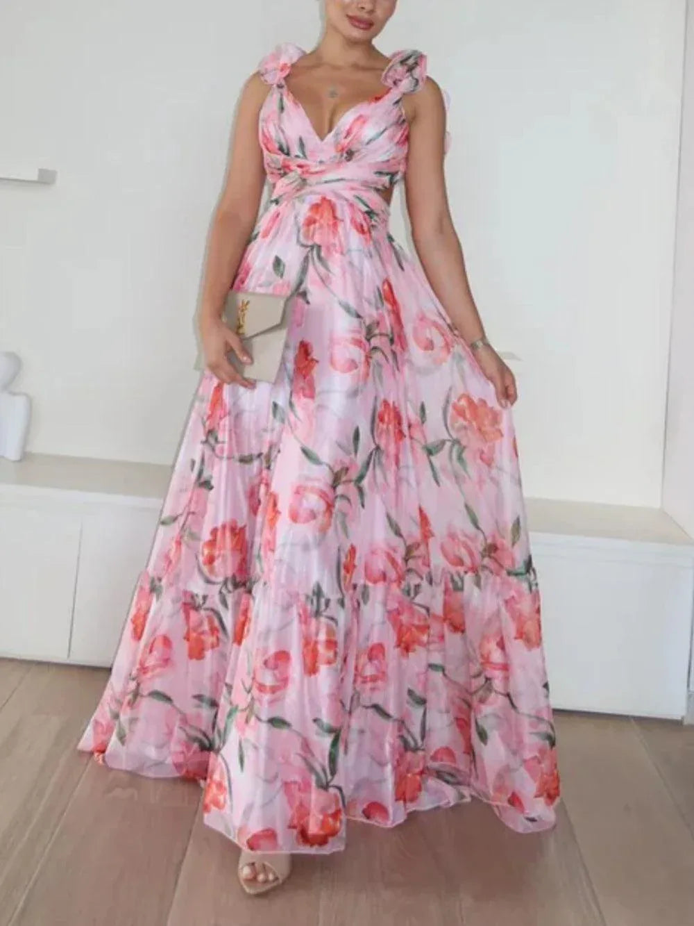 Backless printed maxi dress