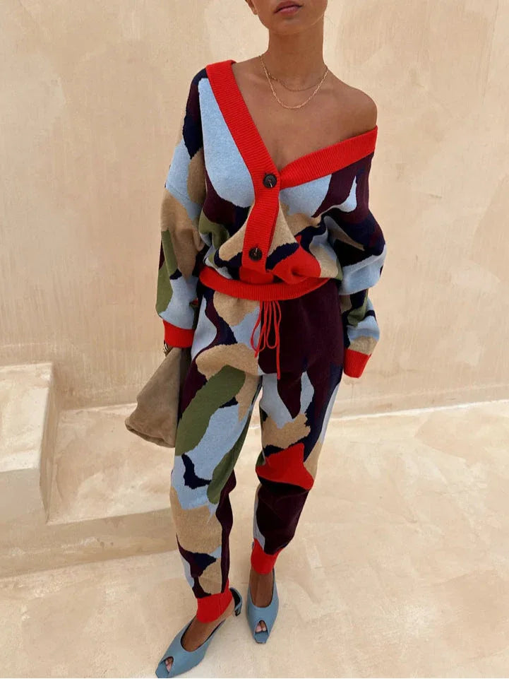 Abstract Geometric Pattern Knitted Jacket
