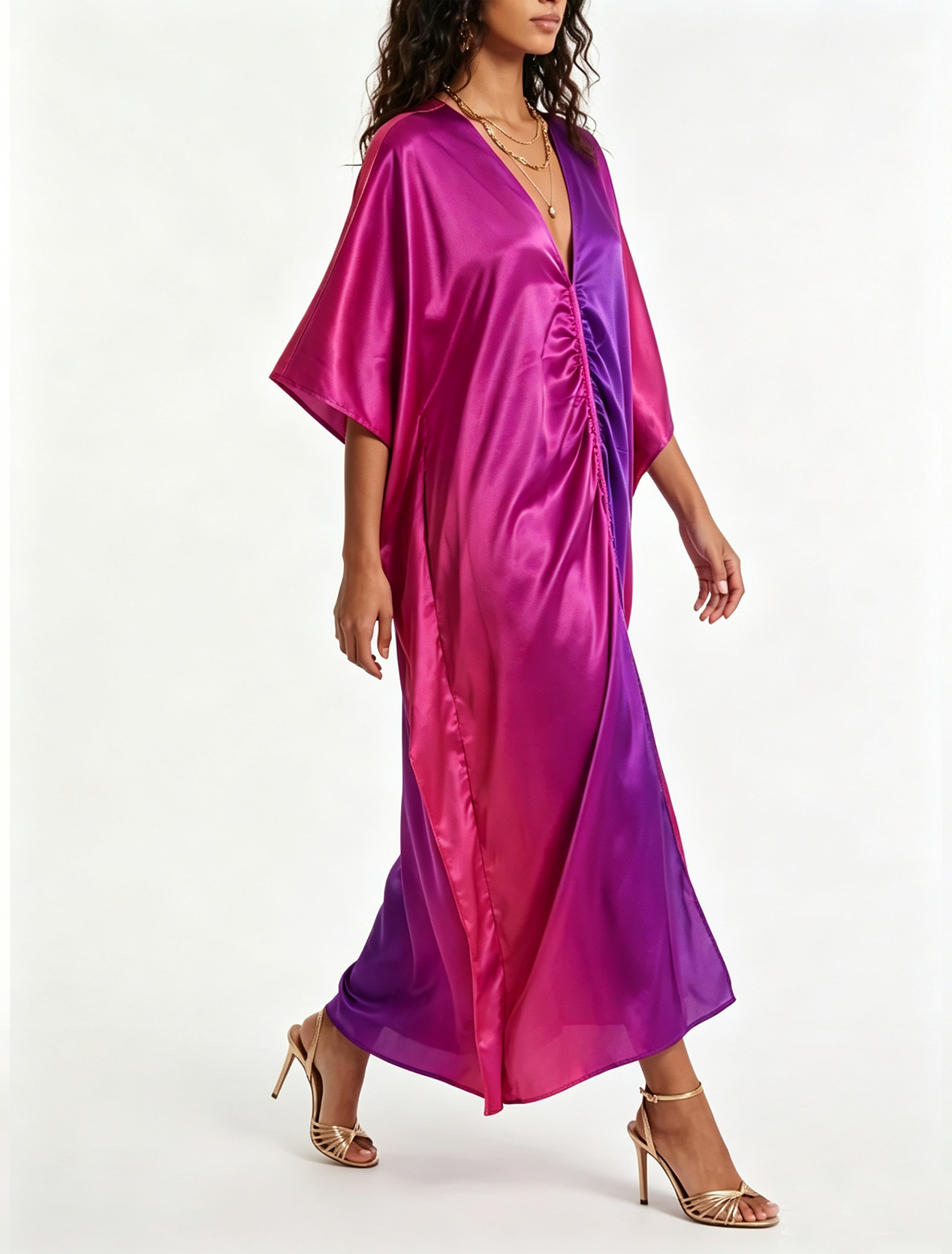 Purple V Neck Loose Maxi Dress