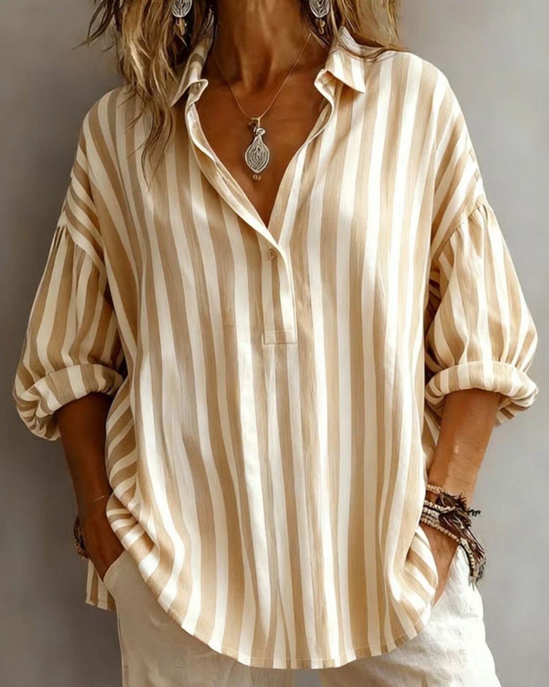 Nora | Loose-fitting striped blouse with collar