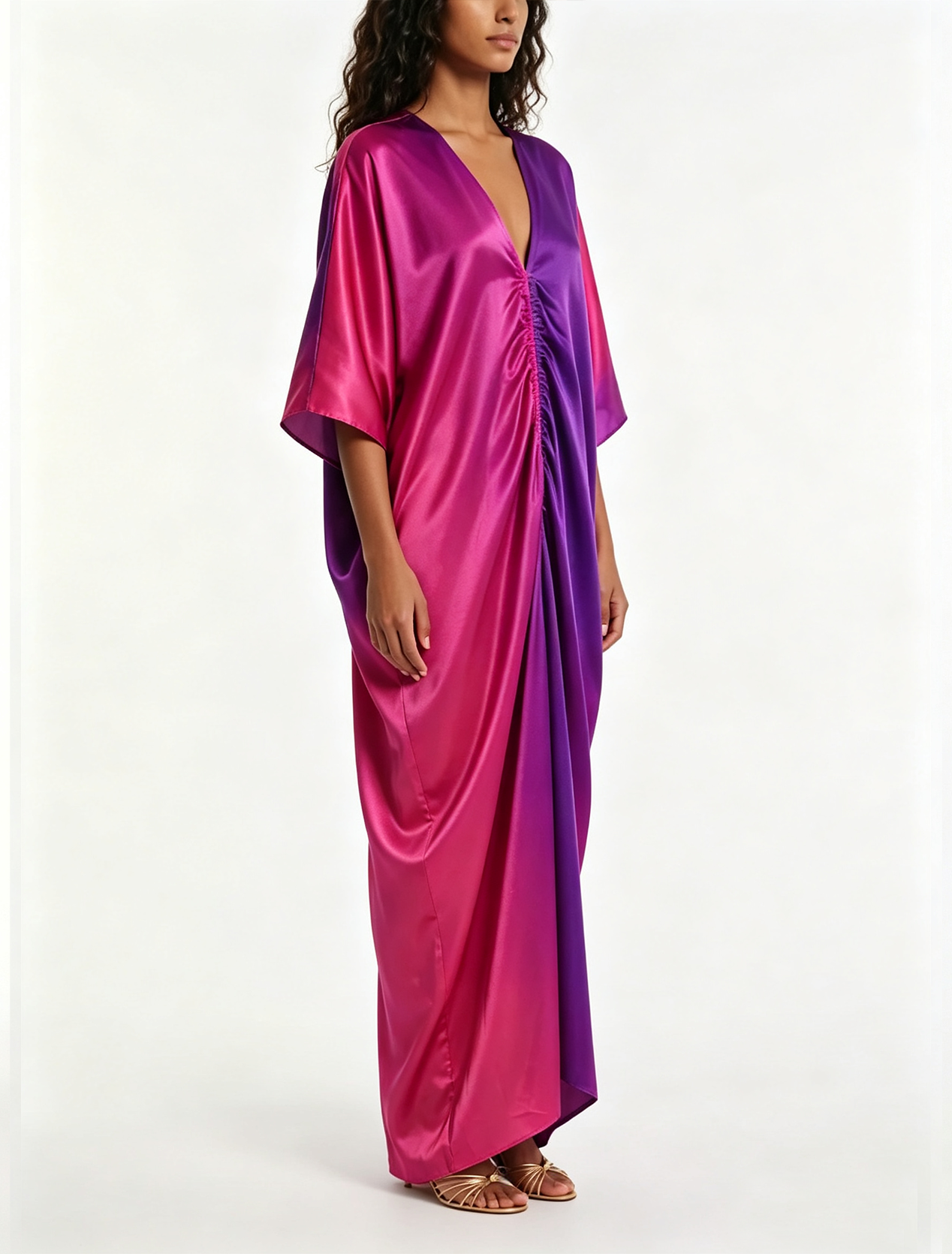 Purple V Neck Loose Maxi Dress
