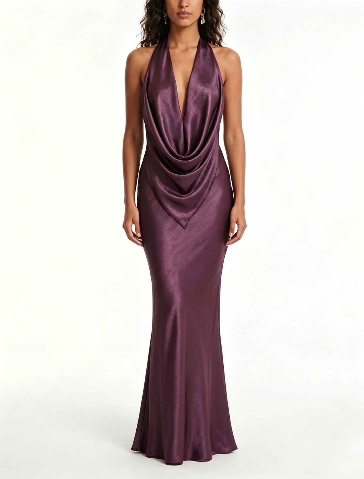 Purple V Neck Fitted Maxi Dress