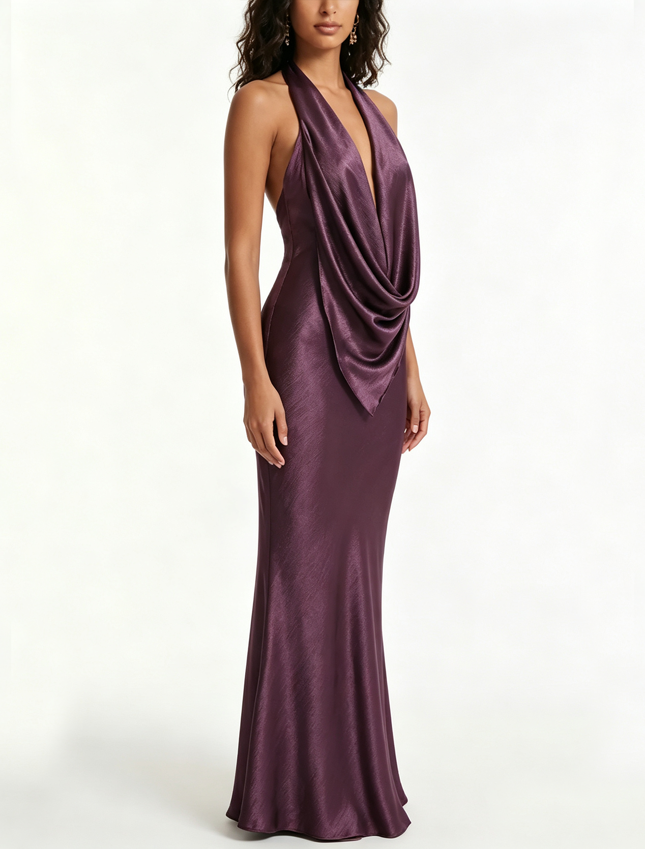 Purple V Neck Fitted Maxi Dress