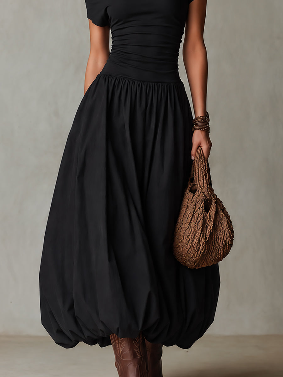 Playful-style One-shoulder Balloon Hem Maxi Dress