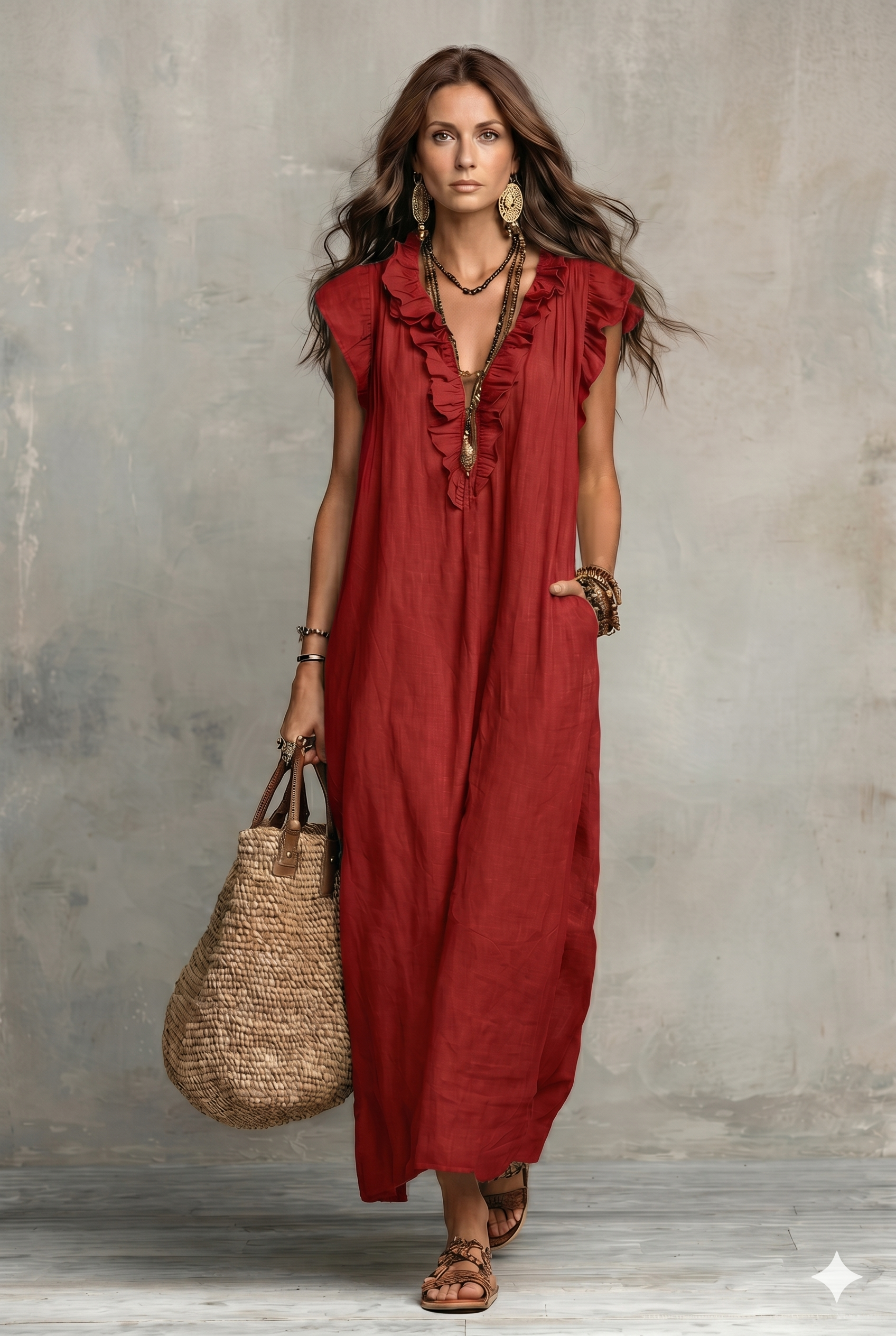 Women's Solid Color Ruffled Art Casual Fashion Cozy Cotton Linen Dress