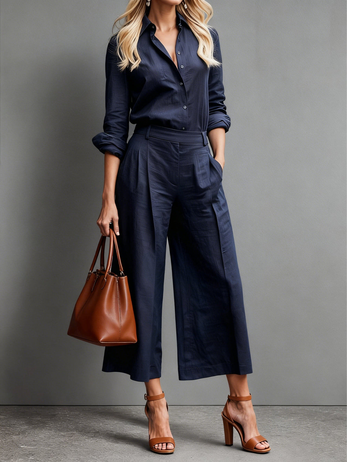 Pink Capri Pants and Loose Shirt Linen Set