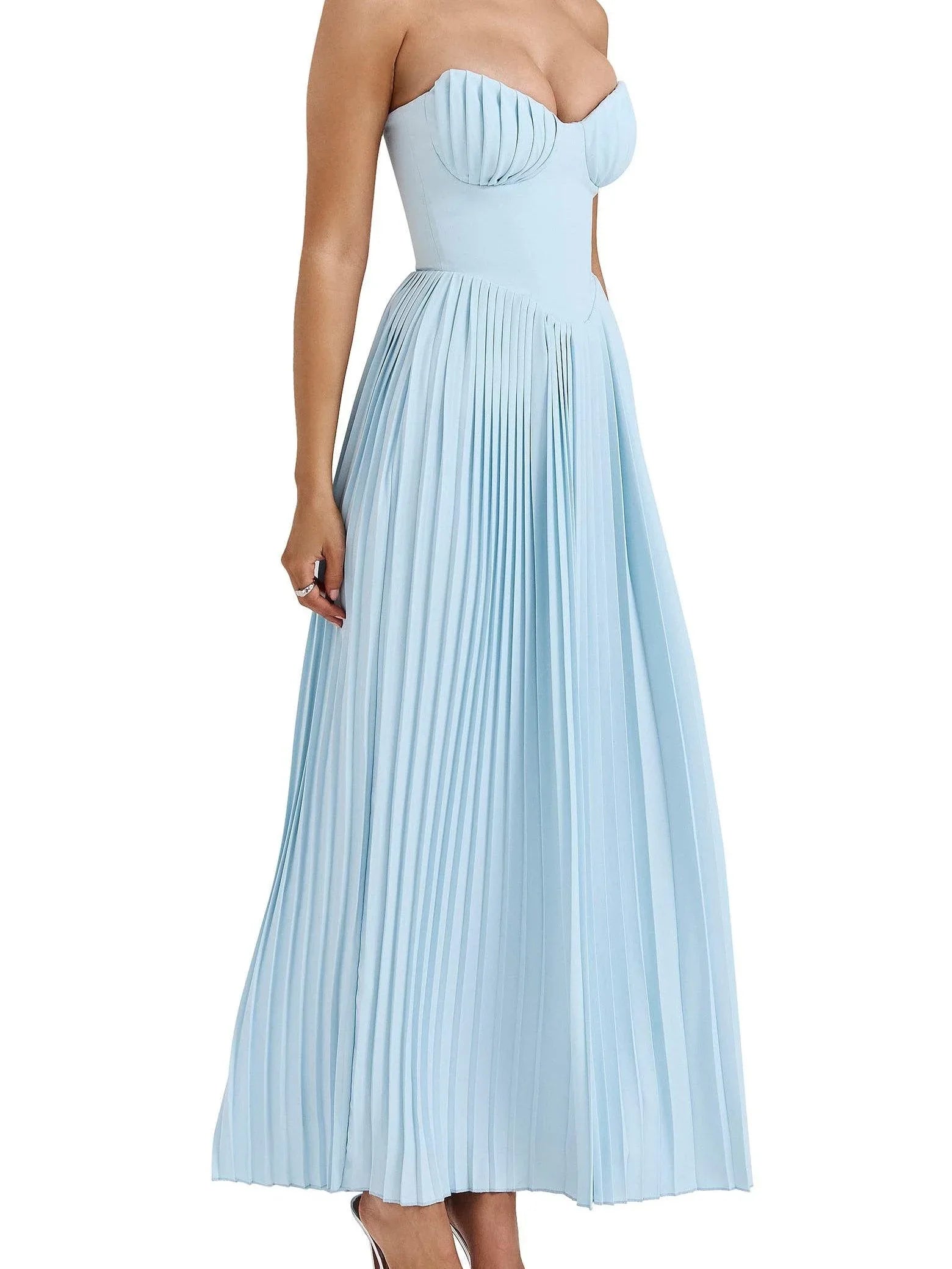 Tube Top With Pleats Maxi Dress