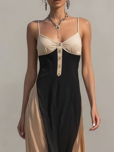Color-block maxi camisole dress with gradient leopard print