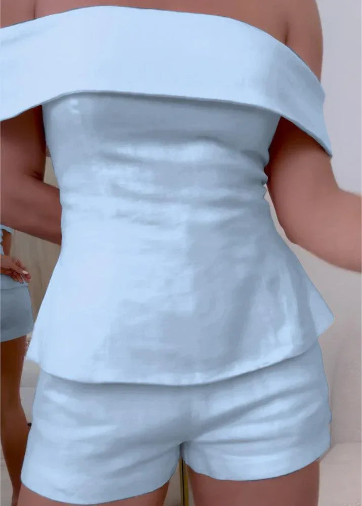 White Cotton and Linen Two-piece Suit