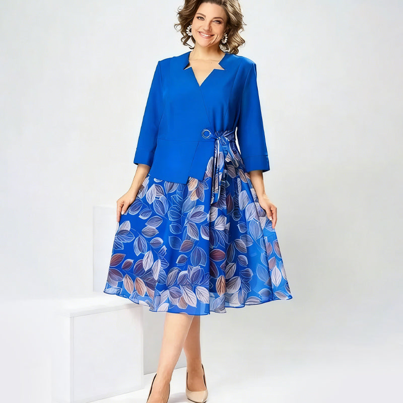 Elegant Faux Two-Piece Leaf Print Dress