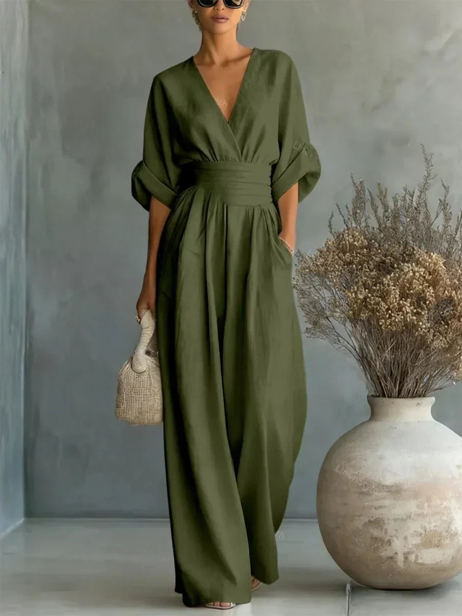 Eliane™ | Pastel Blue V-Neck Jumpsuit