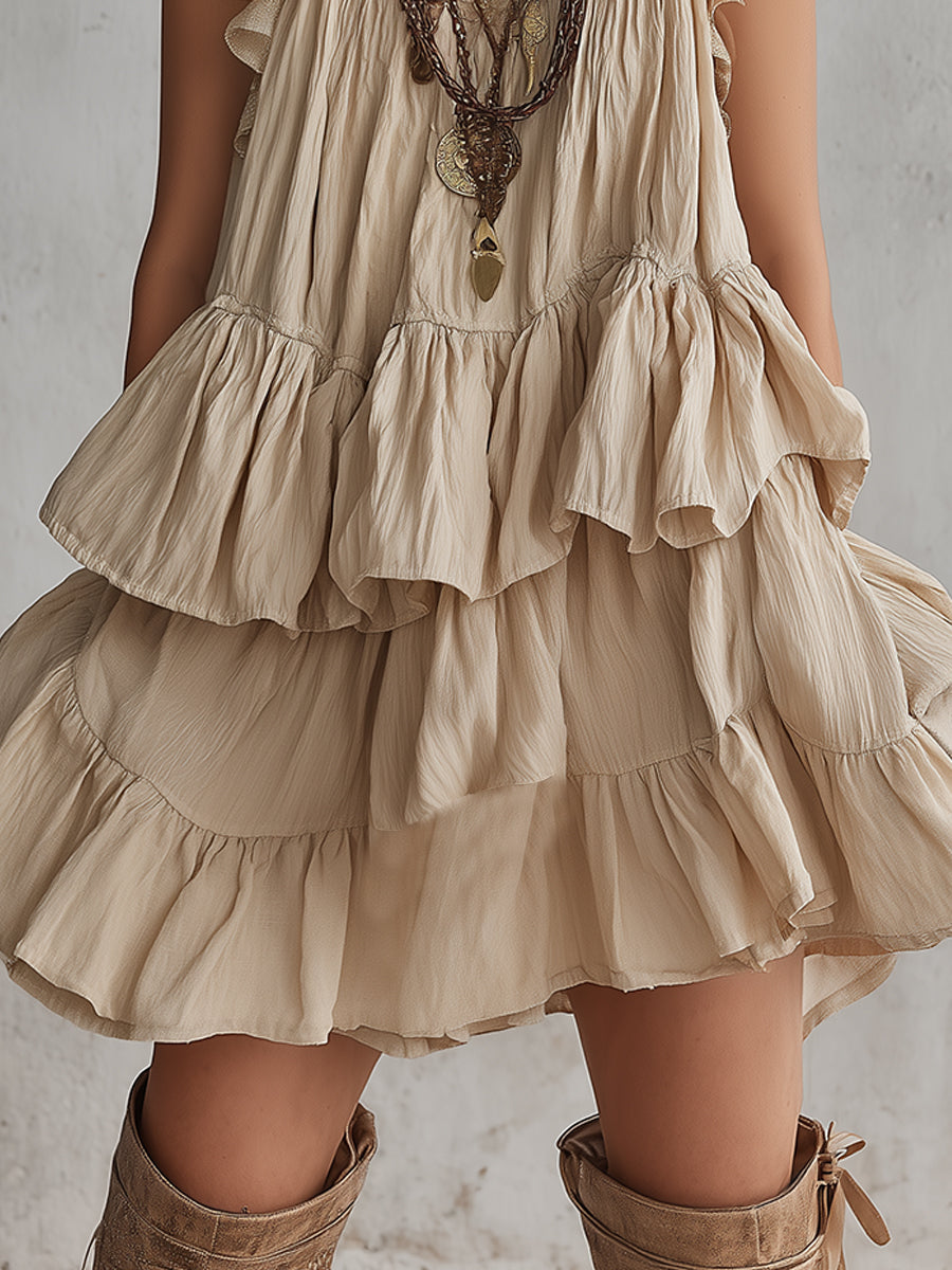 Bohemian Chiffon Patchwork Multi-layered Ruffle Mini Dress
