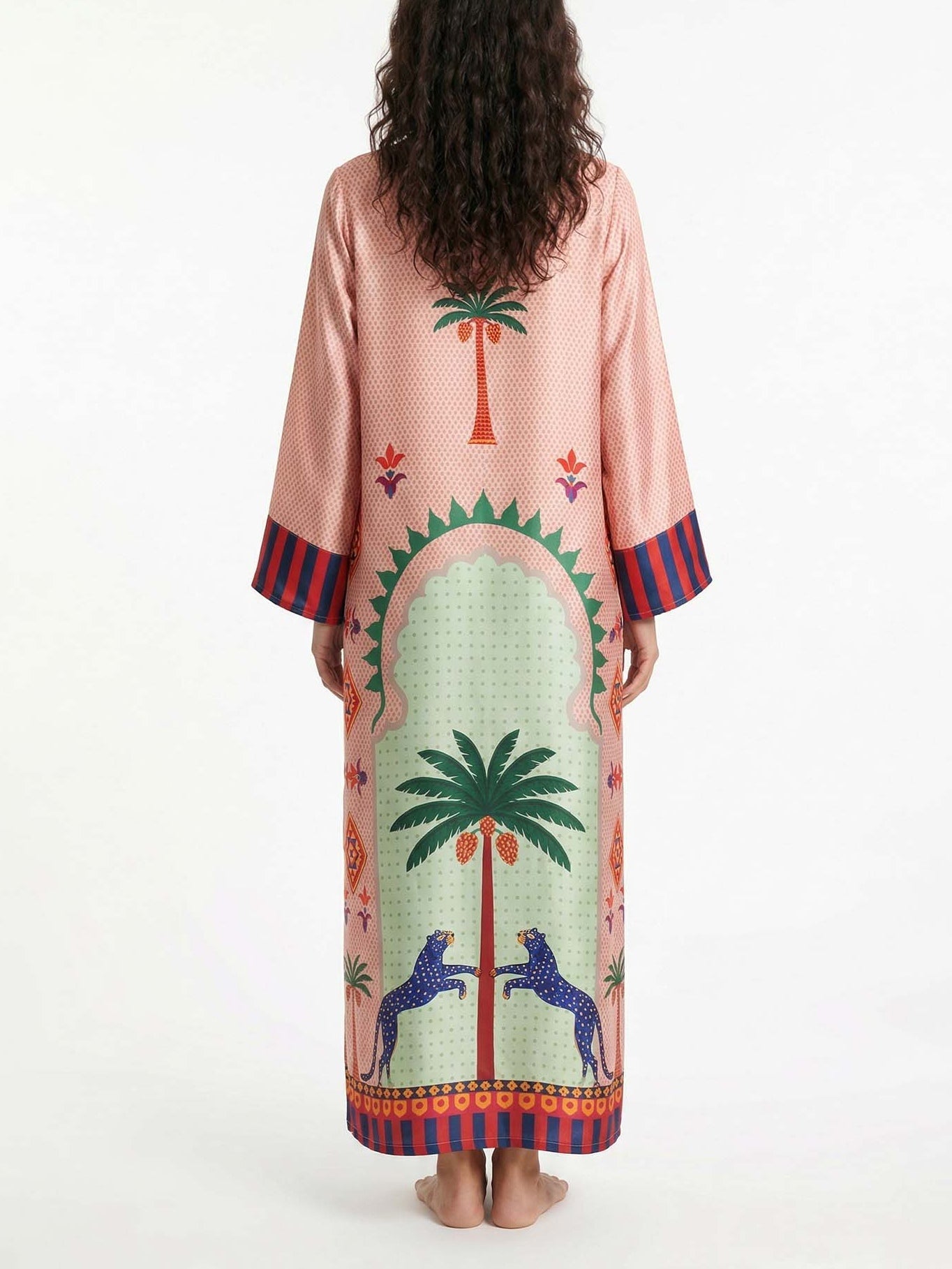 Vacation Printed Satin Maxi Dress with Side Slits