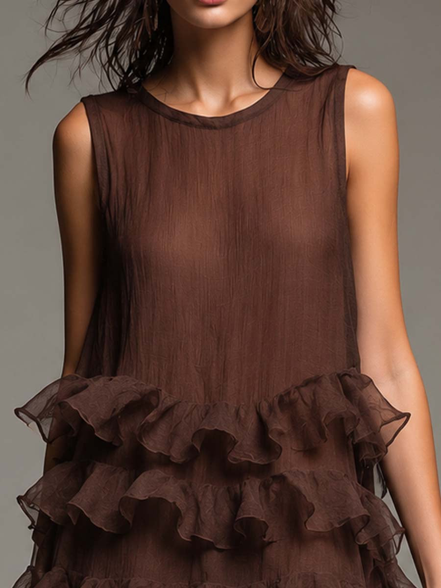 Boho Sleeveless Lightweight Tiered Ruffle Mini Dress