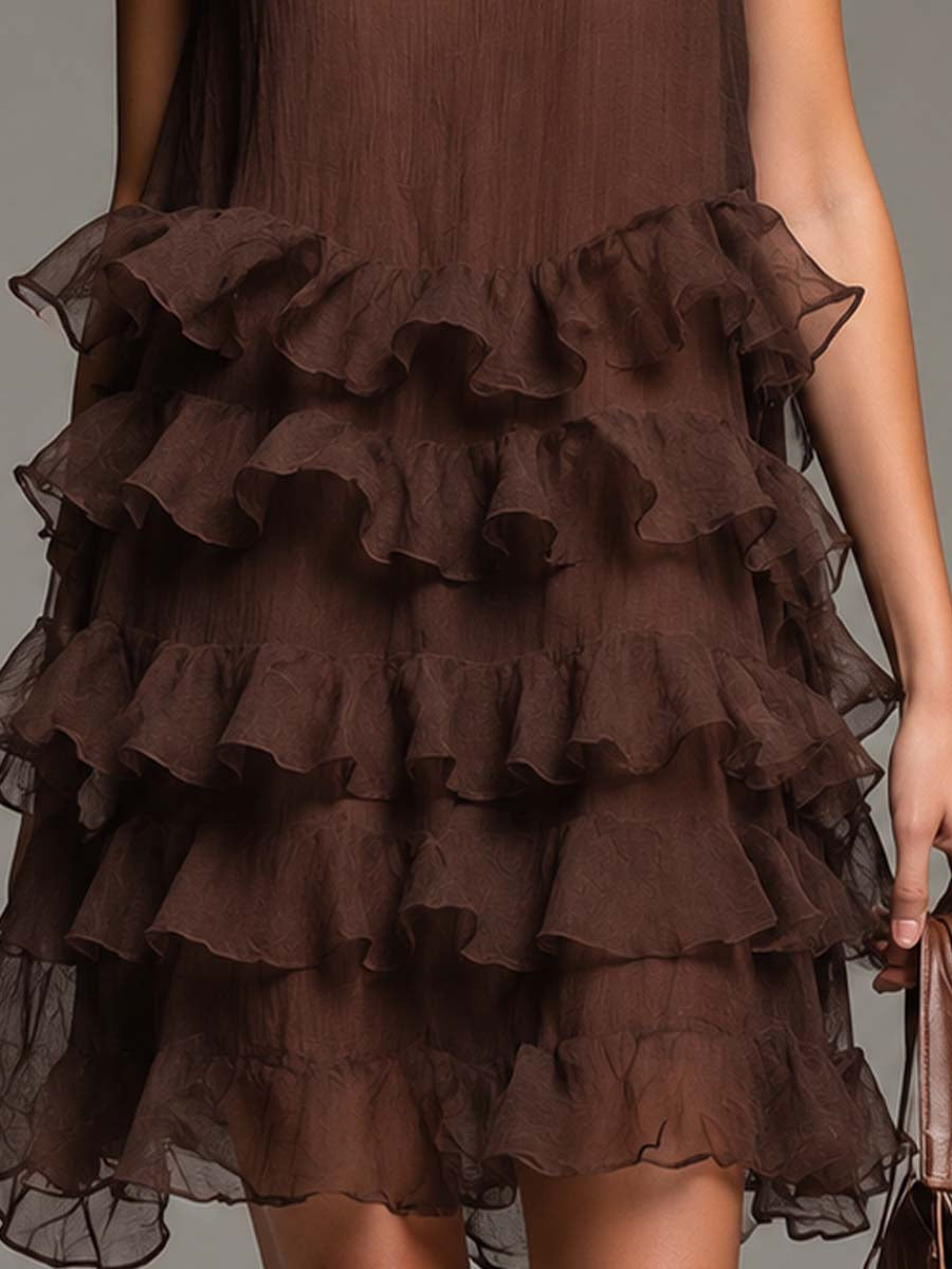 Boho Sleeveless Lightweight Tiered Ruffle Mini Dress