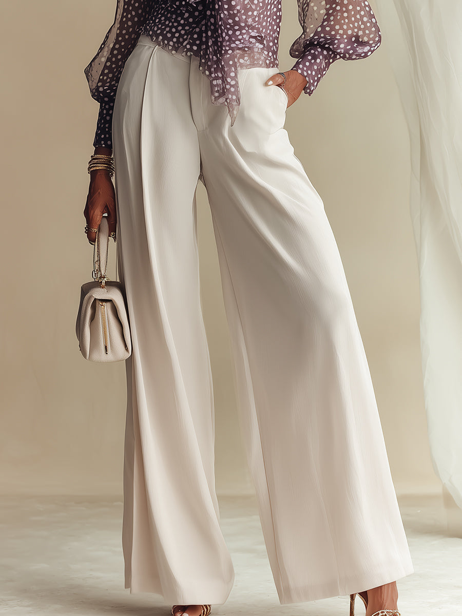 Purple Polka-Dot Chiffon Shirt and Pants Set