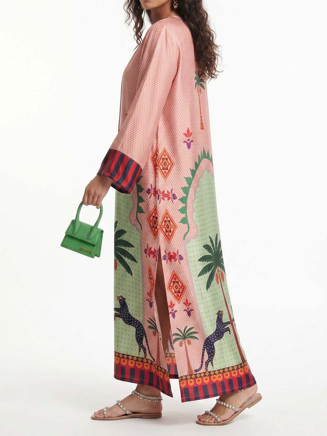 Vacation Printed Satin Maxi Dress with Side Slits
