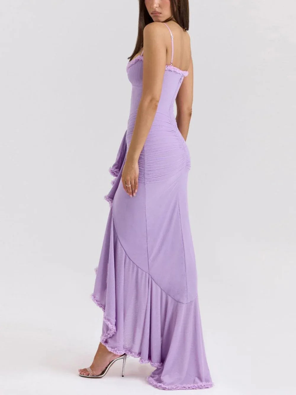 Off-the-shoulder mesh maxi dress