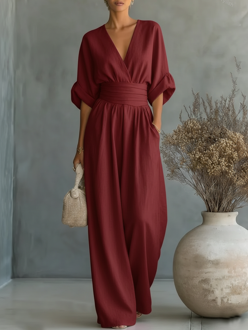 Eliane™ | Pastel Blue V-Neck Jumpsuit