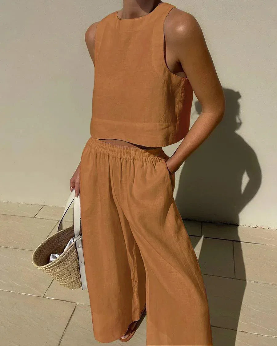 Chic Solid Color Sleeveless 2pieces Set