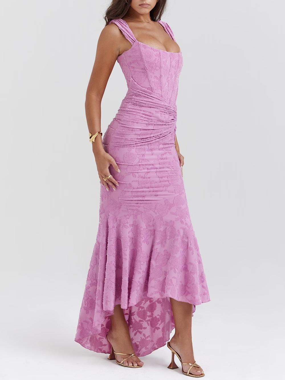 Taro powder bell floral maxi dress