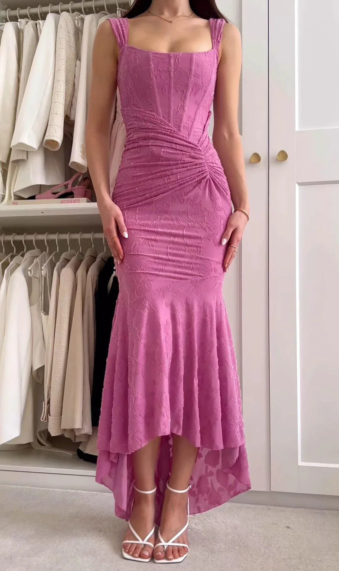 Dark Pink bell floral maxi dress