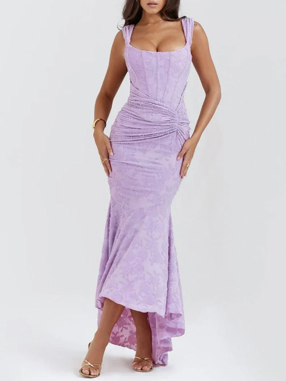 Purple bell floral maxi dress