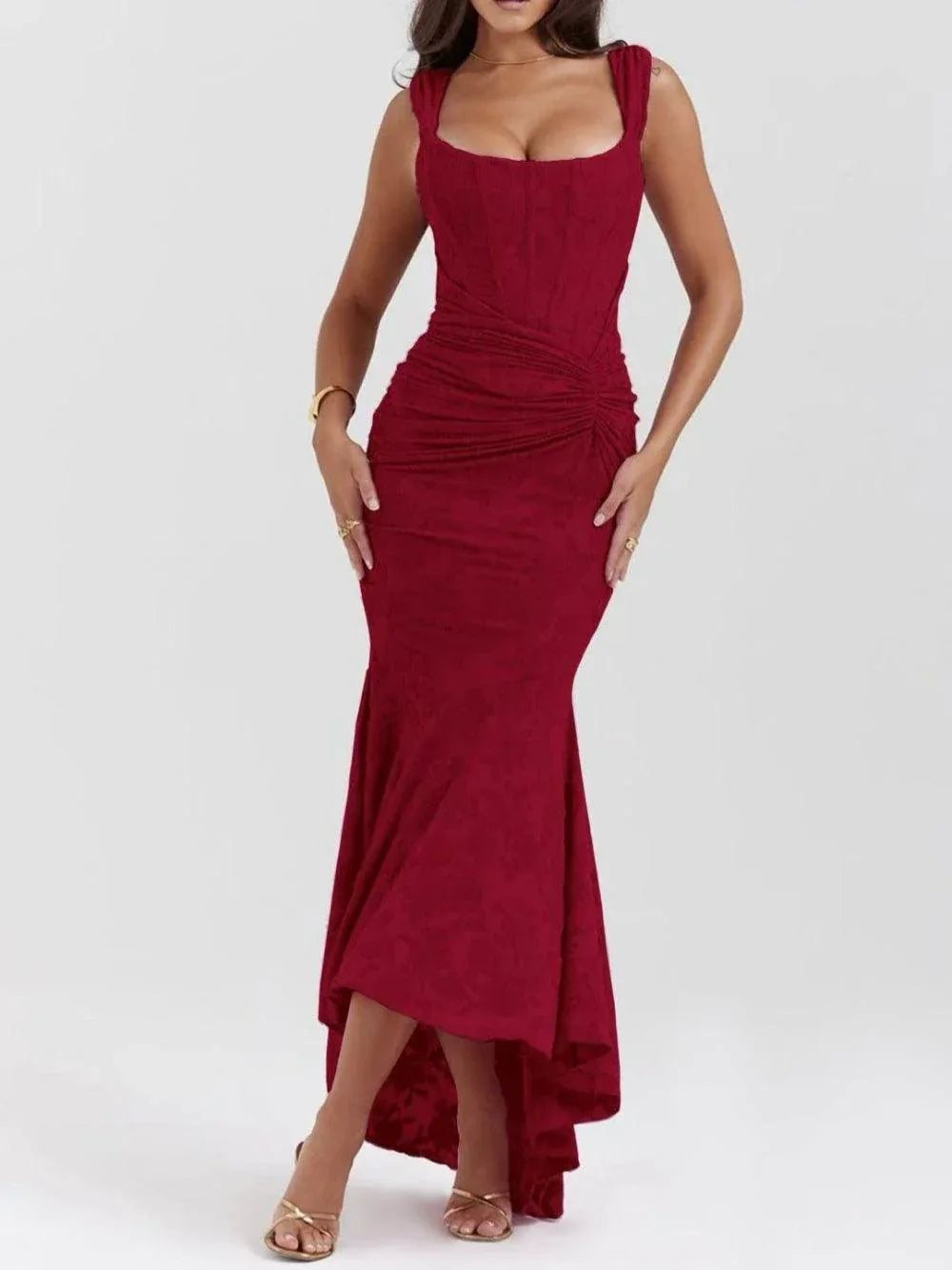 Red bell floral maxi dress