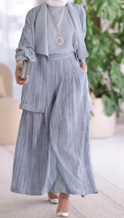 Lapel vertical striped casual three-piece set