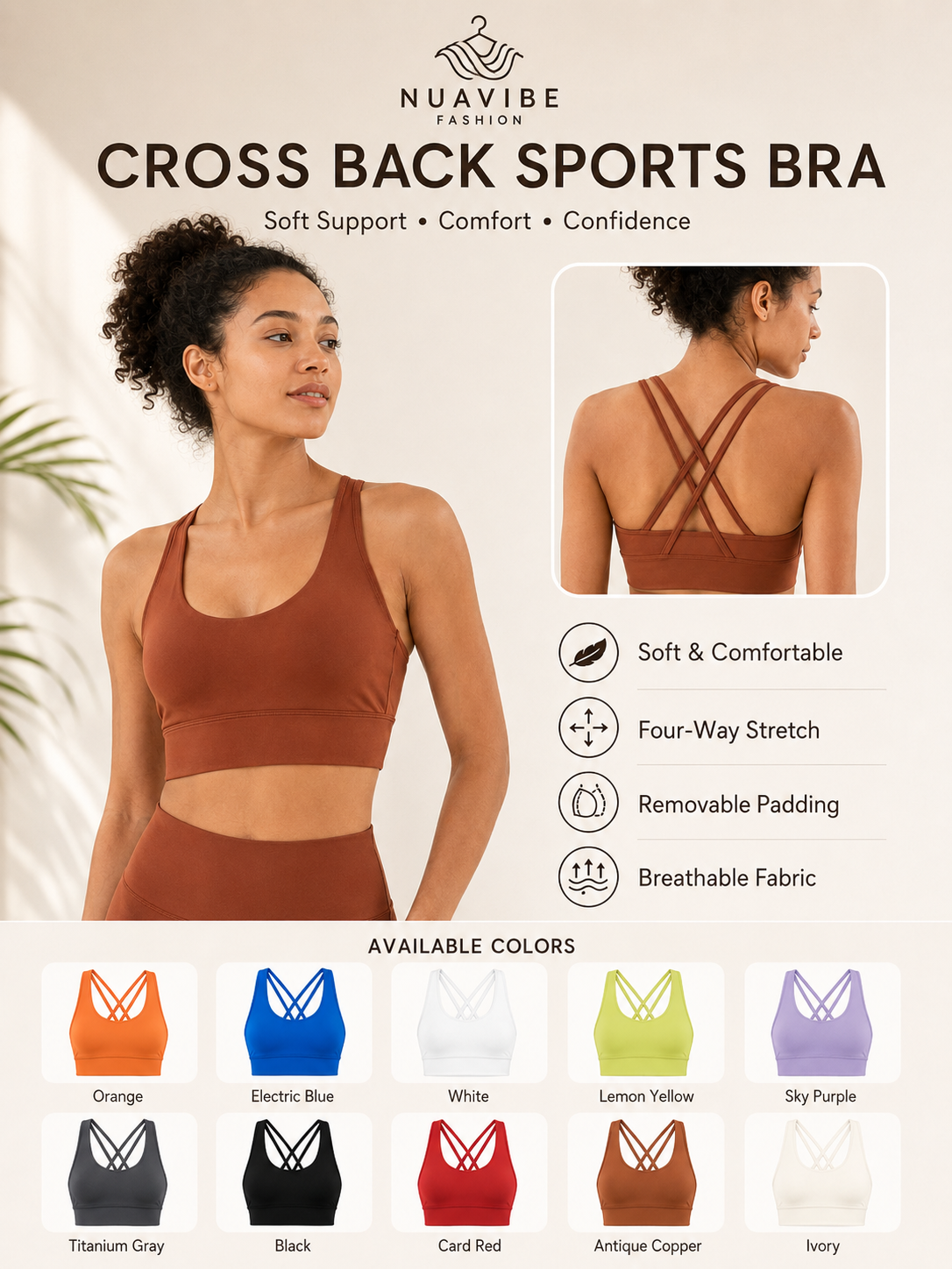 Cross Back Padded Sports Bra