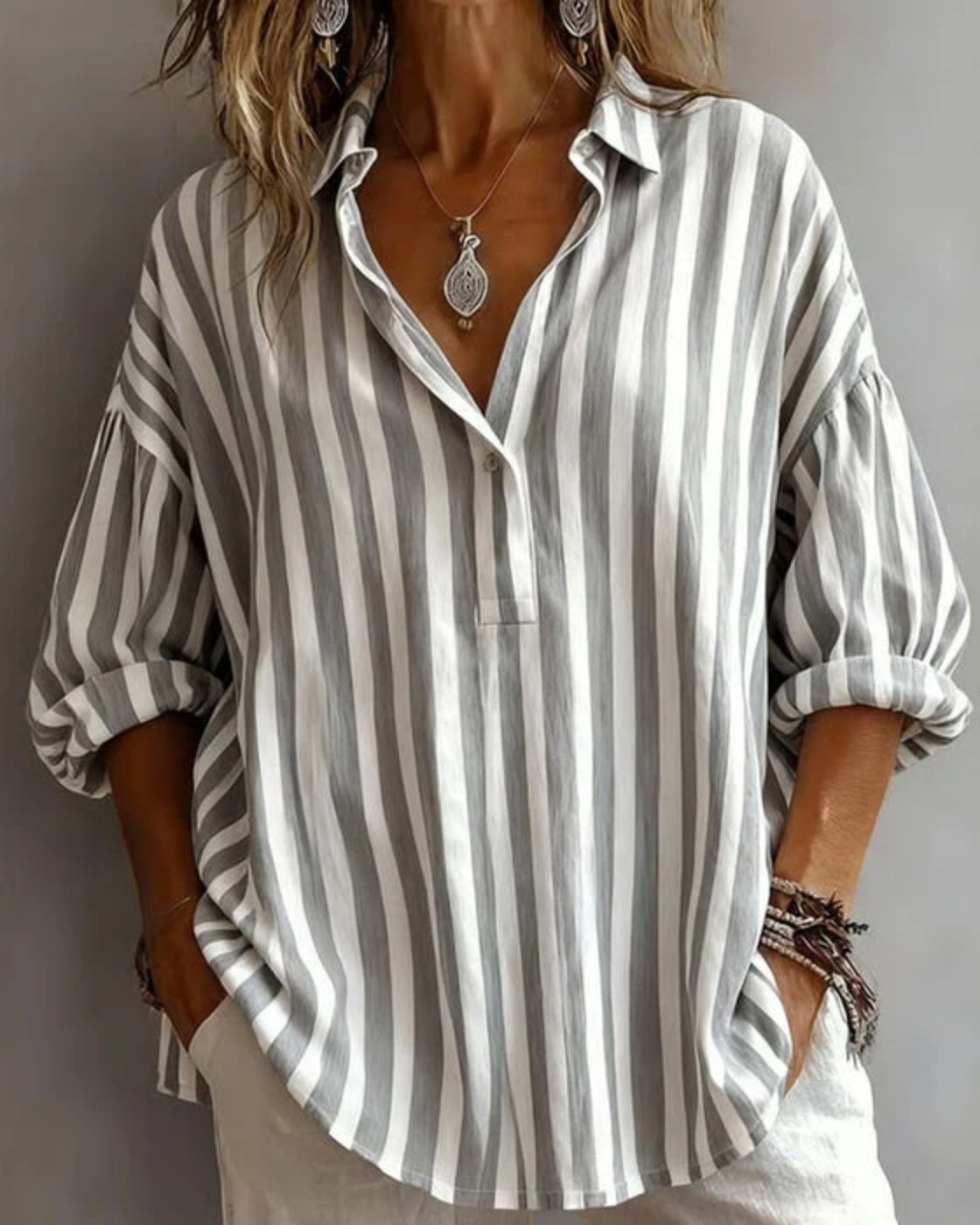 Nora | Loose-fitting striped blouse with collar