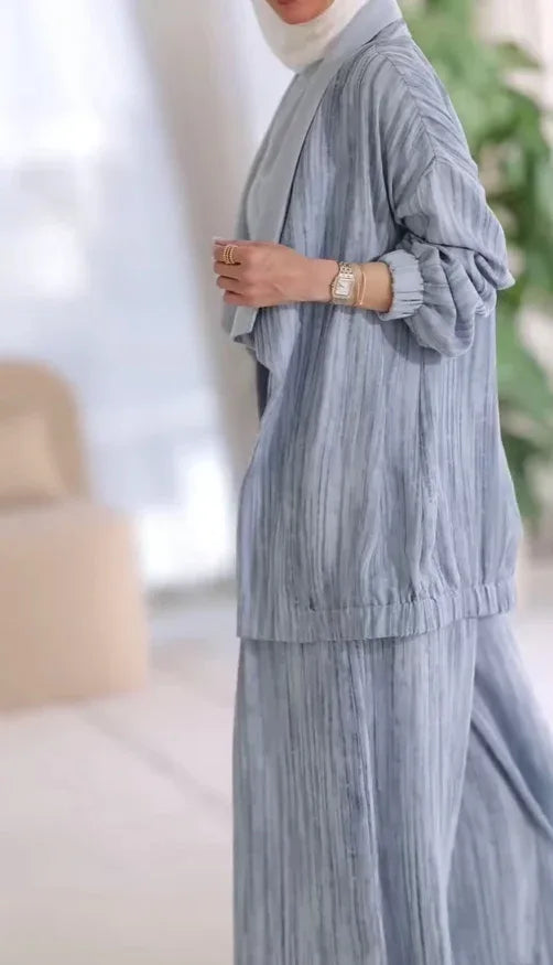 Lapel vertical striped casual three-piece set