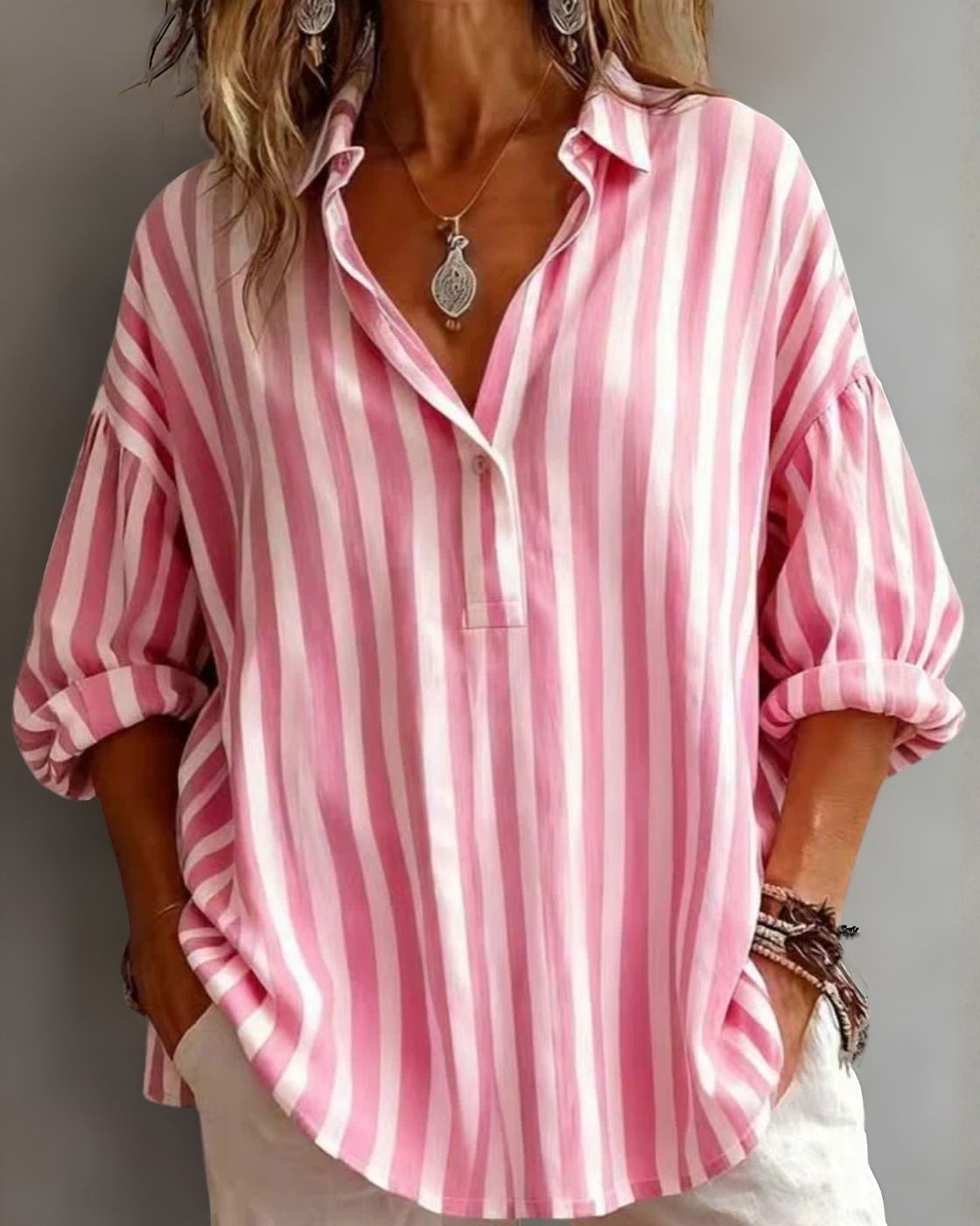 Nora | Loose-fitting striped blouse with collar
