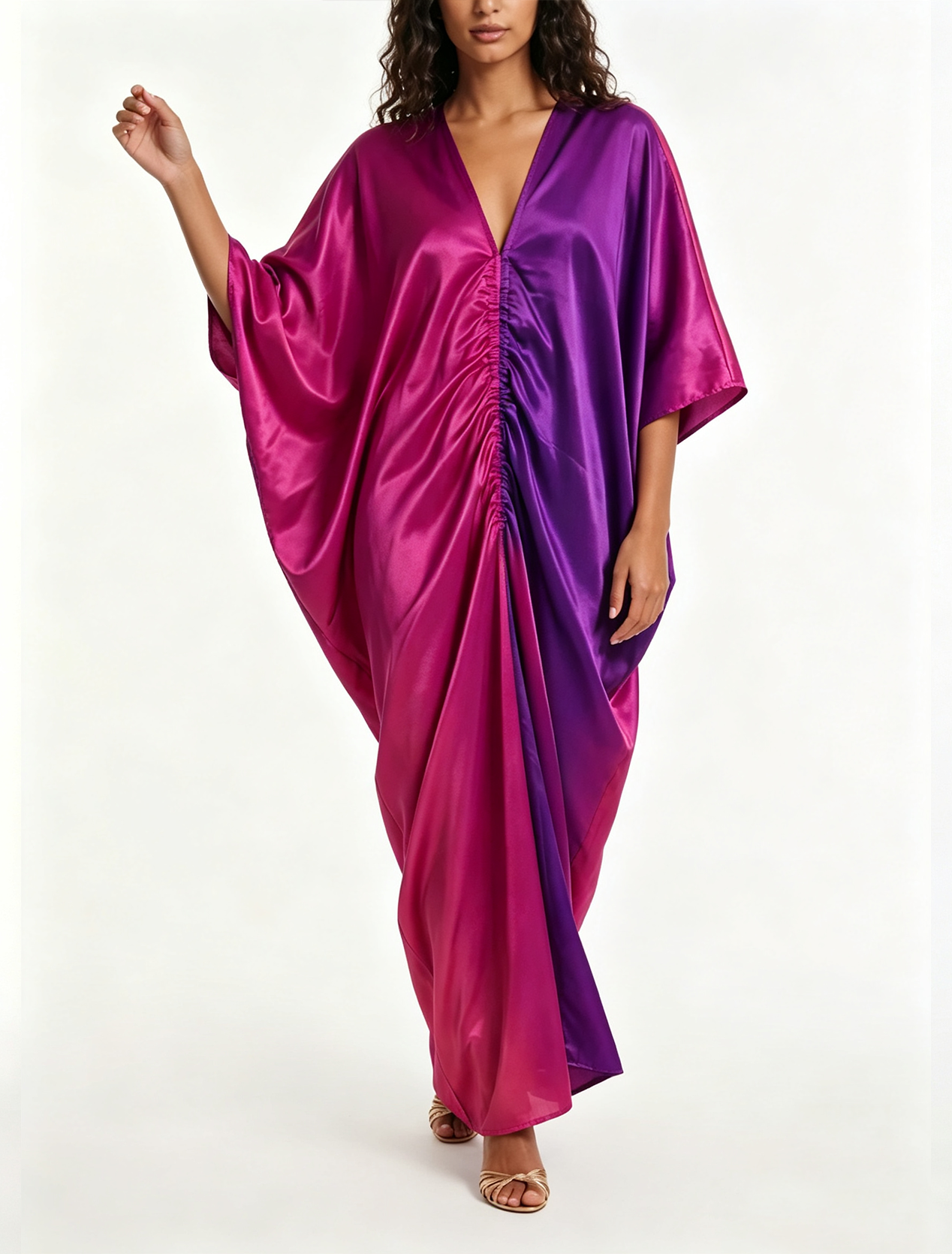 Purple V Neck Loose Maxi Dress