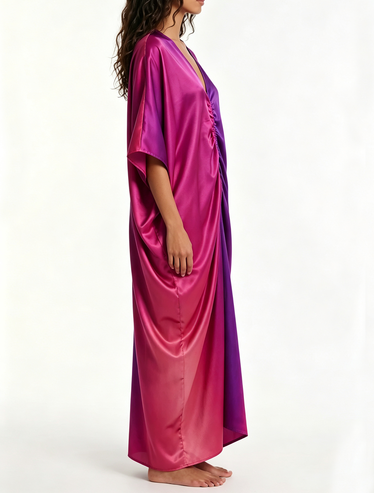 Purple V Neck Loose Maxi Dress