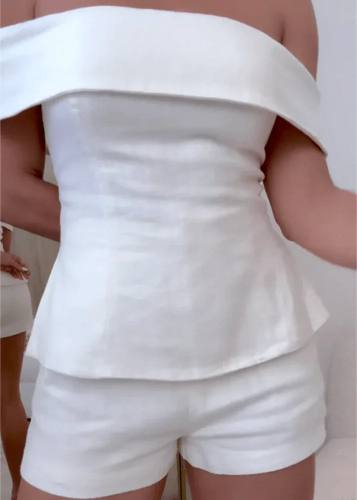 White Cotton and Linen Two-piece Suit