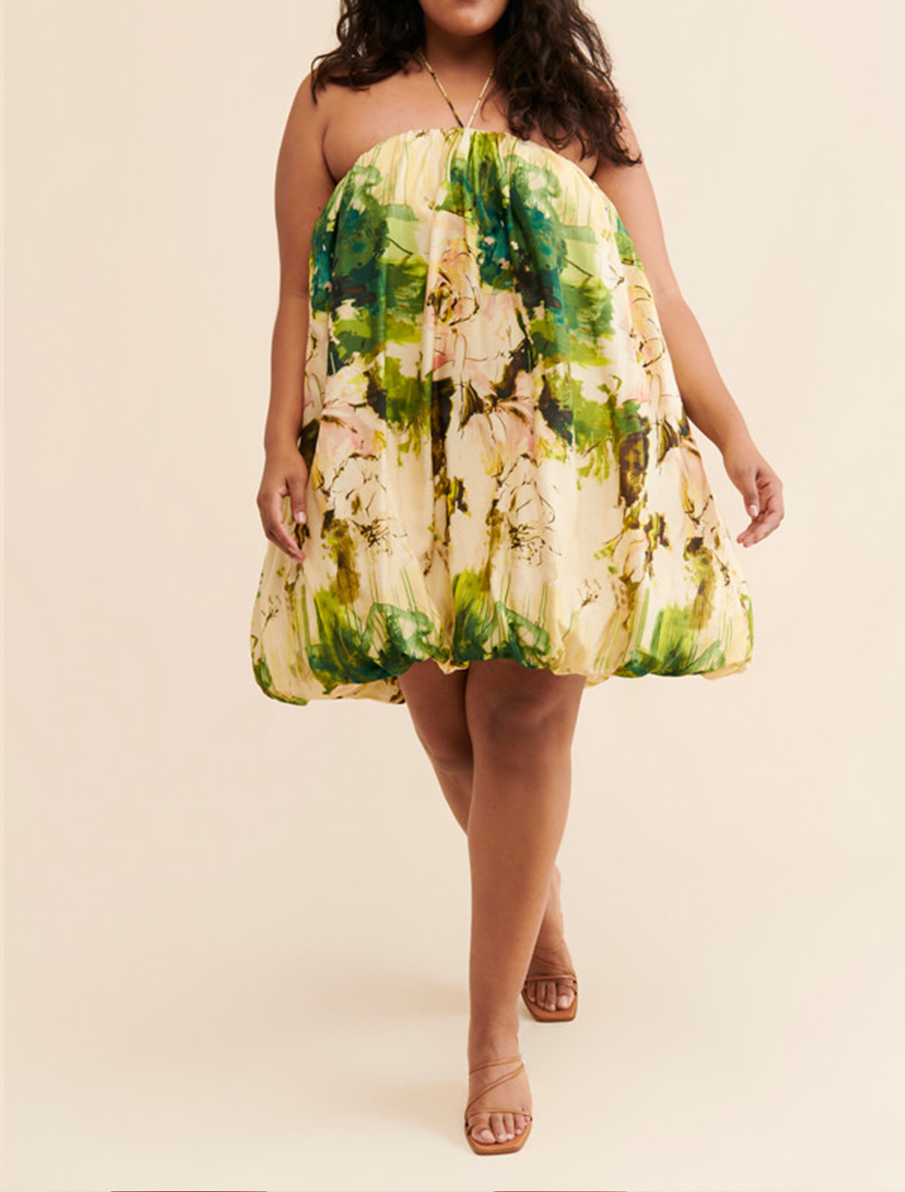 Green Bubble Halter Mini Dress