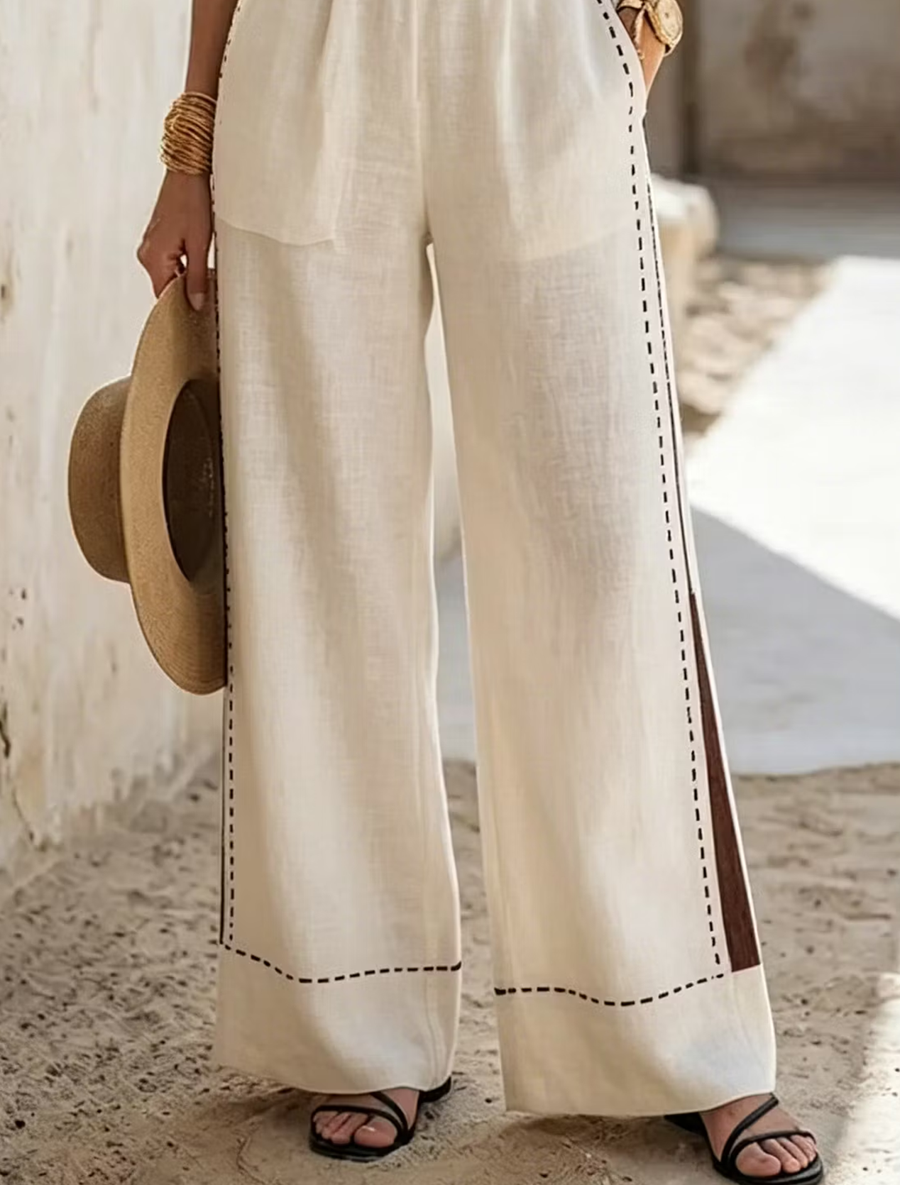 White Round Neck Short Sleeve Loose Pant Set