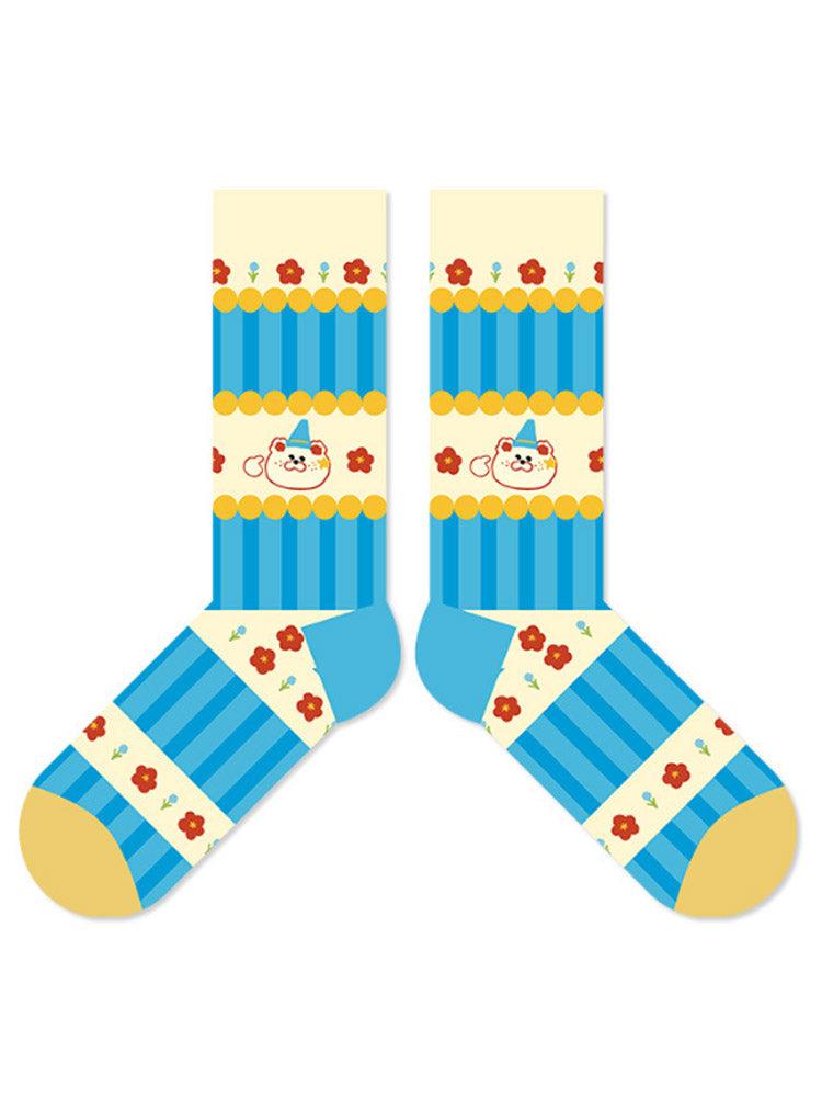 Cartoon Little Red Flower Striped Socks