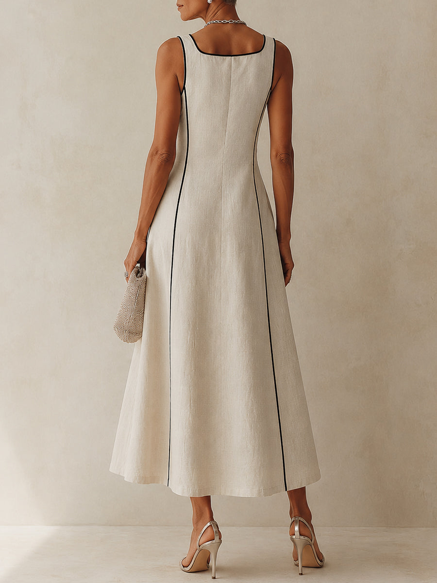 Off-White Minimalist Black Striped A-Line Maxi Dress