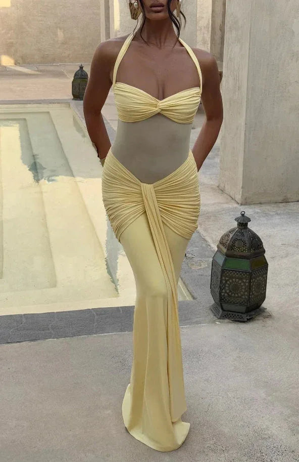 Strapless Lace-up Maxi Dress