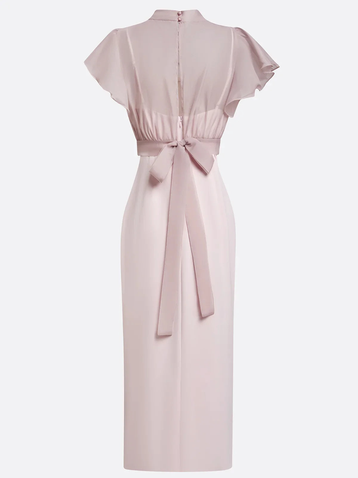 Women Pink Mock Neck Ruffled Sleeve Top With Halter Dress Two-Piece Set