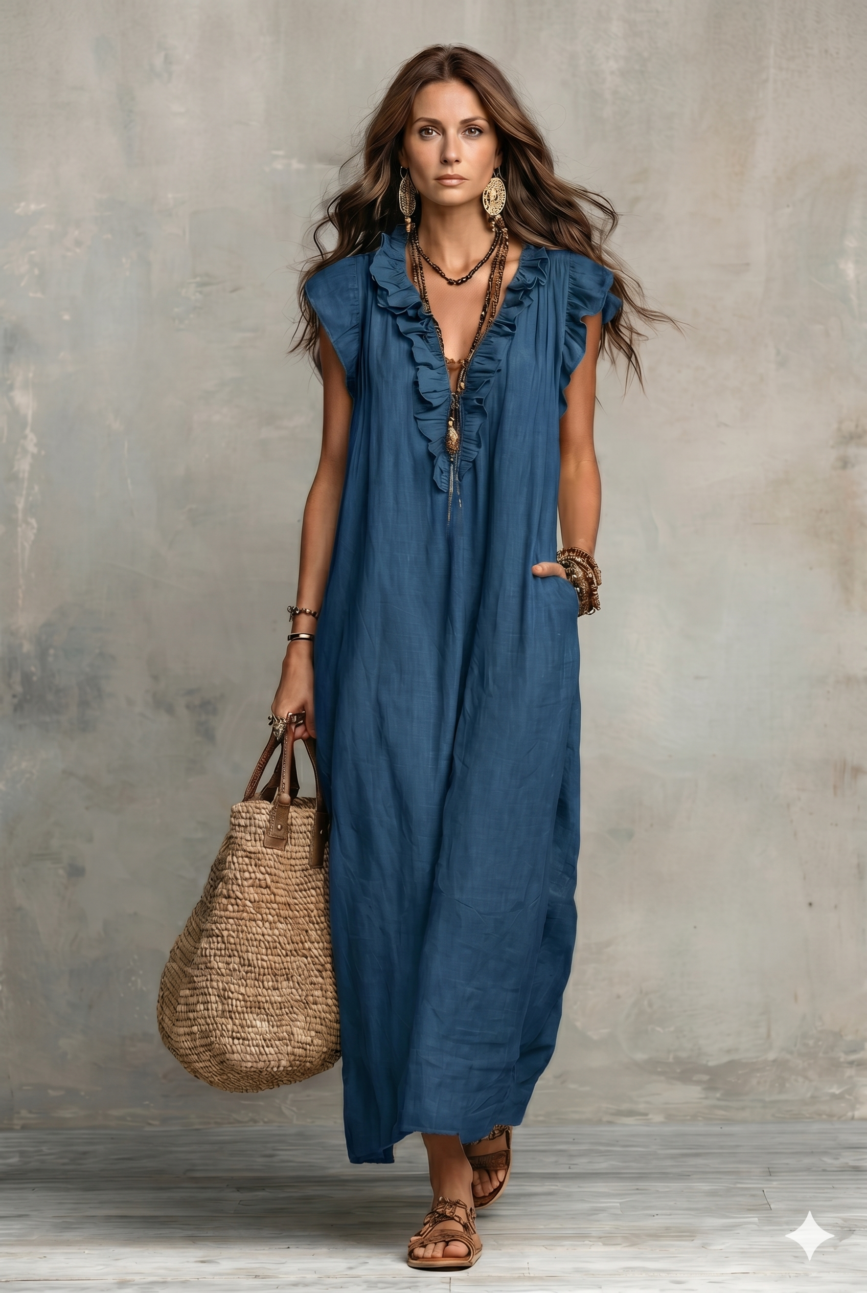 Women's Solid Color Ruffled Art Casual Fashion Cozy Cotton Linen Dress