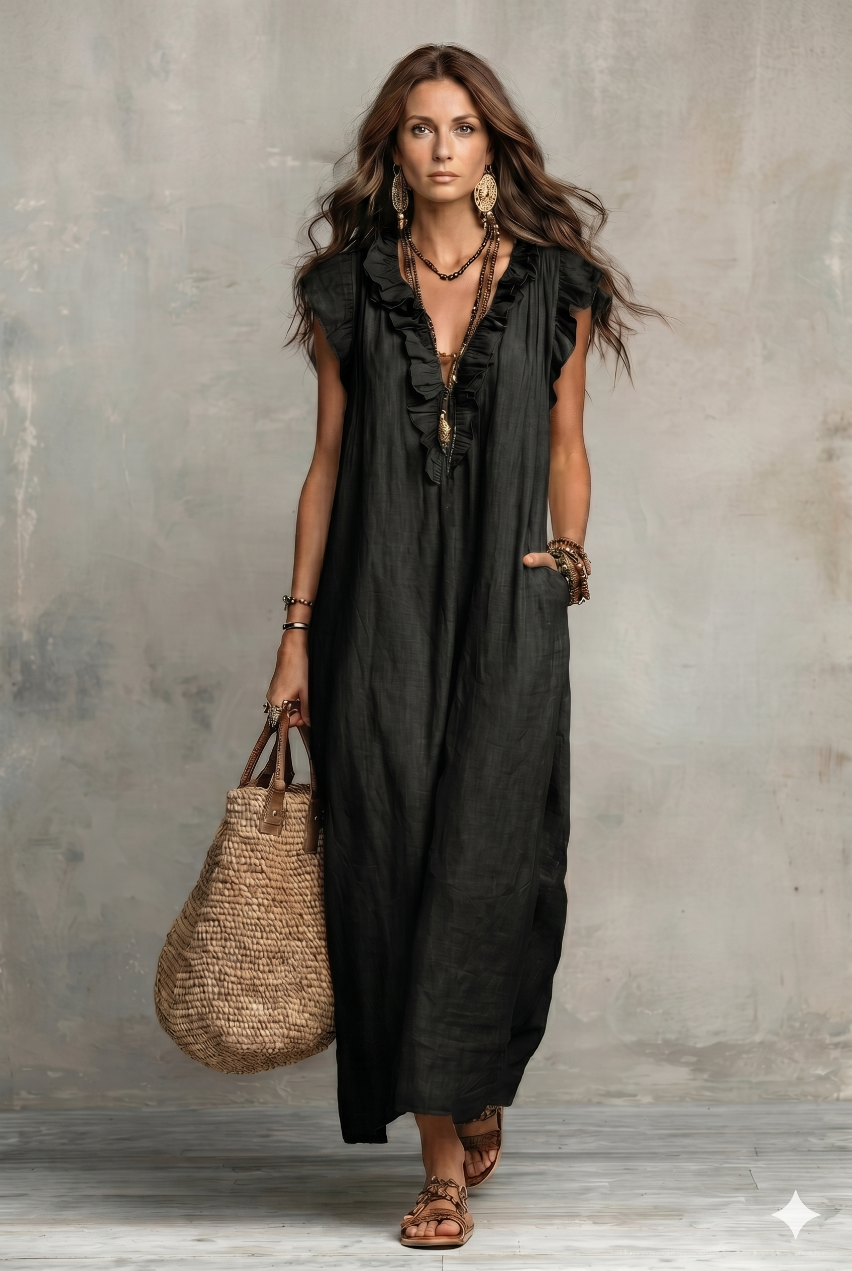 Women's Solid Color Ruffled Art Casual Fashion Cozy Cotton Linen Dress