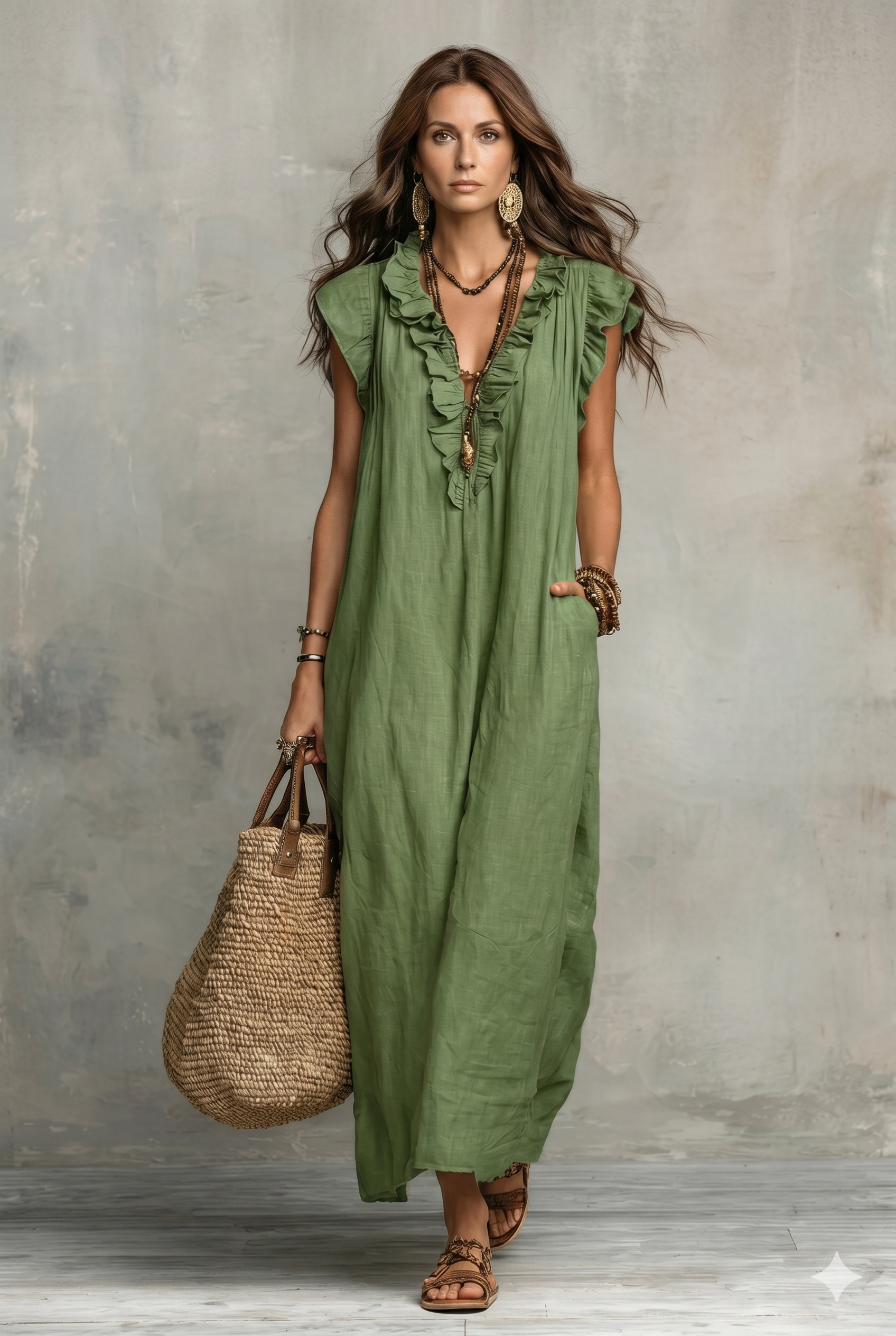 Women's Solid Color Ruffled Art Casual Fashion Cozy Cotton Linen Dress