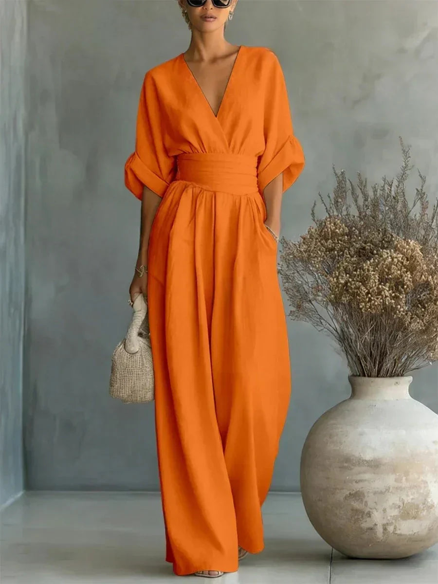 Eliane™ | Pastel Blue V-Neck Jumpsuit